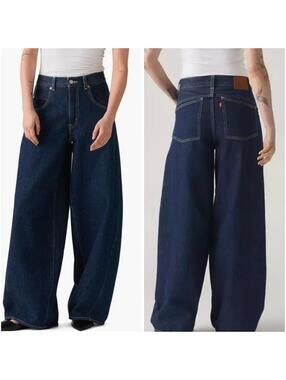 Levi's Premium Super Baggy Barrel Jeans Dark Wash Blue Women's 28x30 NWT